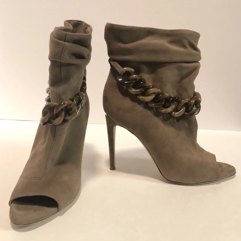 Burberry Punterel Peep Toe Bootie 38.5 Tan - Picture 2 of 6